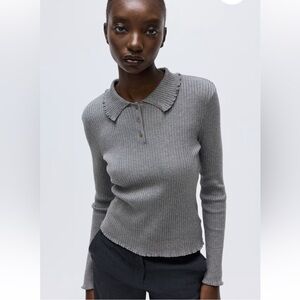 H&M Gray Ribbed Button Down Shirt